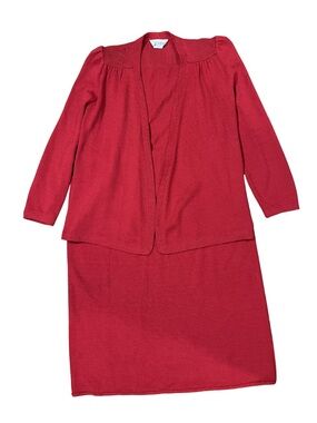 St. John Red Knit Open-Front Cardigan